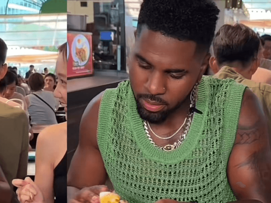 Jason Derulo sampling local food at Lau Pa Sat