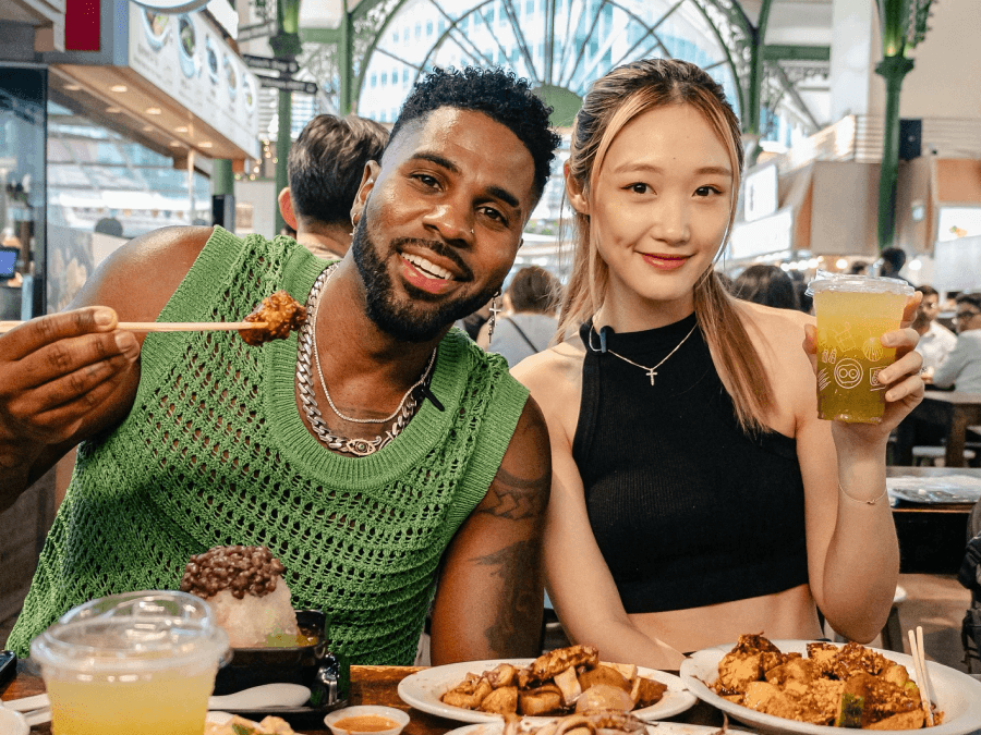 Denise Teo filming lunch with Jason Derulo at Lau Pa Sat